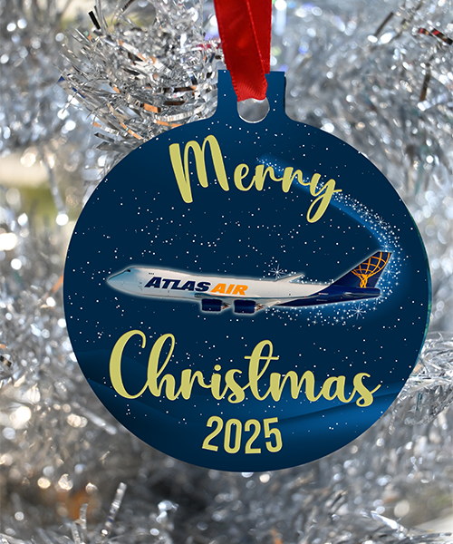 Atlas Air Crew , pilots and mechanics and loadmasters, celebrate Christmas with this great high gloss holiday ornament featuring your aircraft, B777, B747, B767
