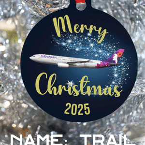 Hawaiian Airlines Ornament - Merry Christmas, Happy Holidays, or Happy Hannukah