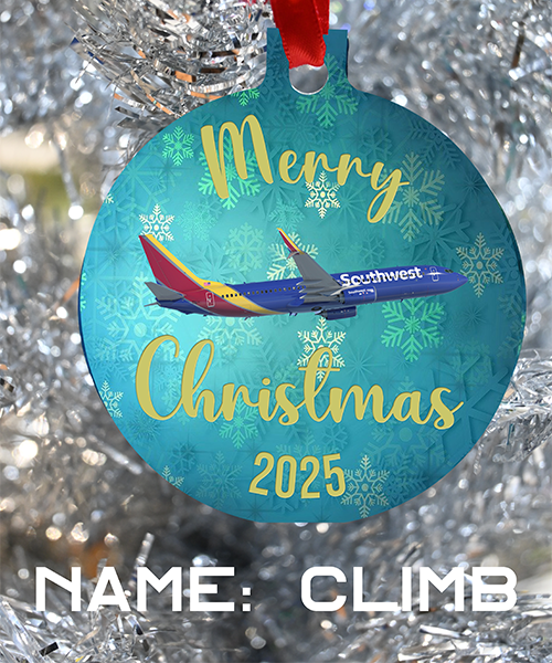 Southwest Airlines SWA Christmas Ornament, Happy Holidays, Merry Christmas 2025 Southwest Pilots Southwest Crews
