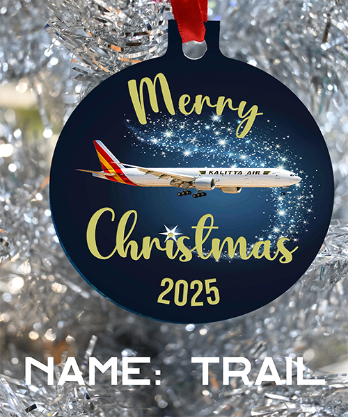 Kalitta Air K4 Christmas ornament for pilots mechanics and loadmasters of kalitta. Celebrate the end of 2025 with this fun ornament , Happy Holidays Merry Christmas Kalitta